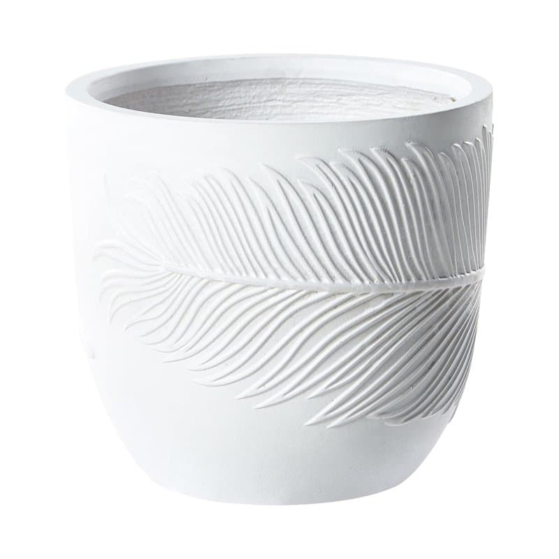 Pot de Fleurs Blanc Cassé en Fibres d'Argile Rond Cache-Pot 35 x 35 x 33 cm Ftero