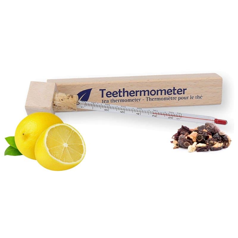 Lantelme Thermomètre à thé verre dans une boîte en bois Thermomètre analogique pour eau de thé dans un verre à thé Tasse de thé