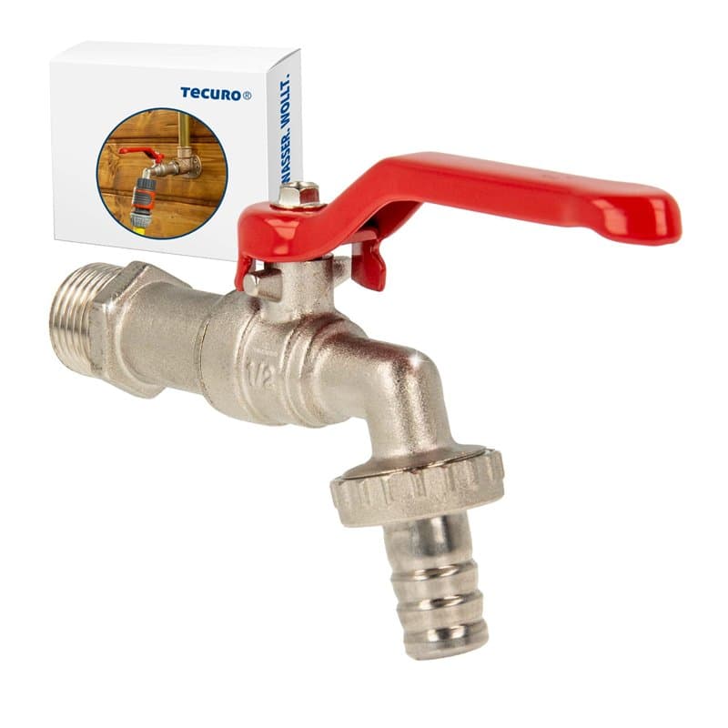 Ew-haustechnik Robinet en laiton nickelé à poignée Rouge pour raccord au mur 1/2"