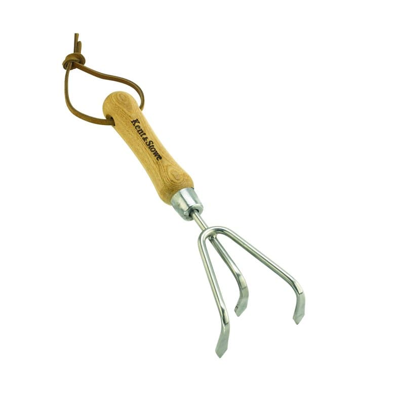 Kent & Stowe griffe piocheuse – Griffe de jardin 3 dents en acier inoxydable, griffe avec manche en frêne, longueur : 28 cm