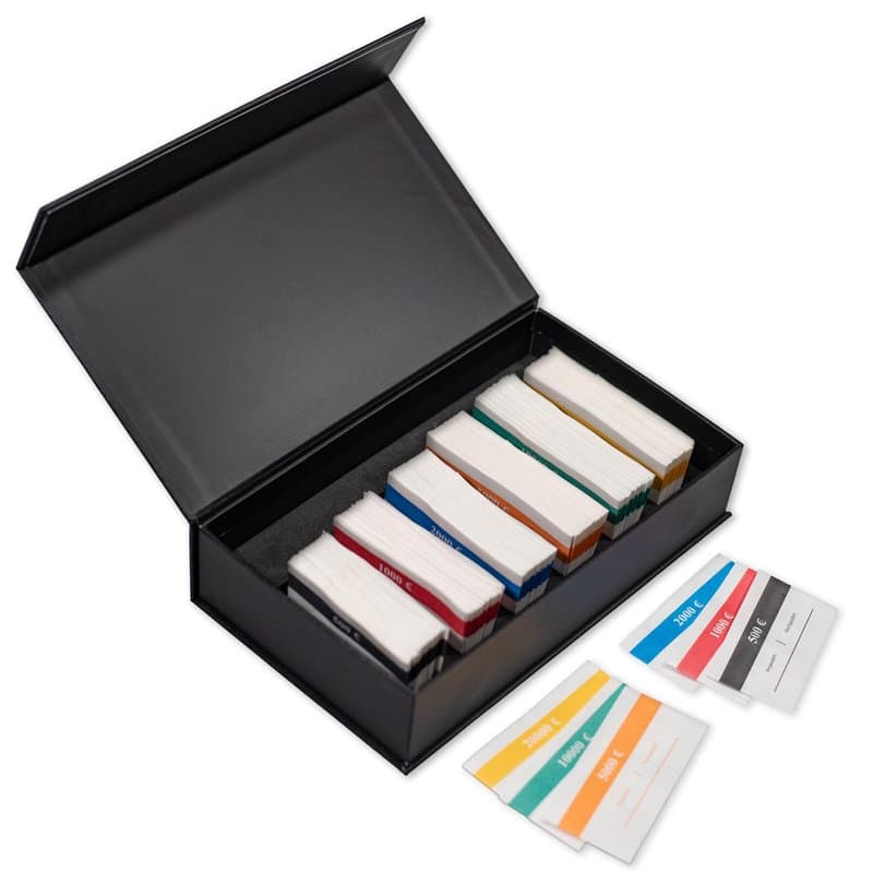 Lot de 300 banderoles pour billets en euro, 50 pièces par boîte pour 5 €, 10 €, 20 €, 50 €, 100 €, 200 €