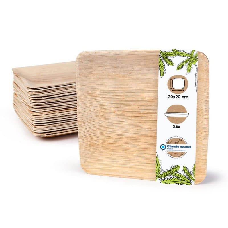 BIOZOYG Palmware DTW05359 Assiette jetable en Feuille de Palmier, 25 pièces, carrée, 20x20 cm, compostable