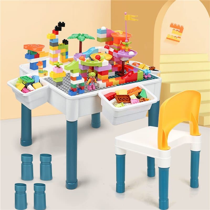 AptoFun 6-in-1 Kindertisch Stuhl Set Kinder Spieltisch, 51x51 cm Doppelseitiger Tischplatte mit 292 Bausteinen, Multi Aktivitäts
