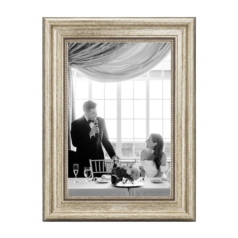 CABBEL Cadre photo A4 21 x 30 cm Argenté – Style baroque vintage Cadre pour affiches, photos et certificats – Avec verre acryliq