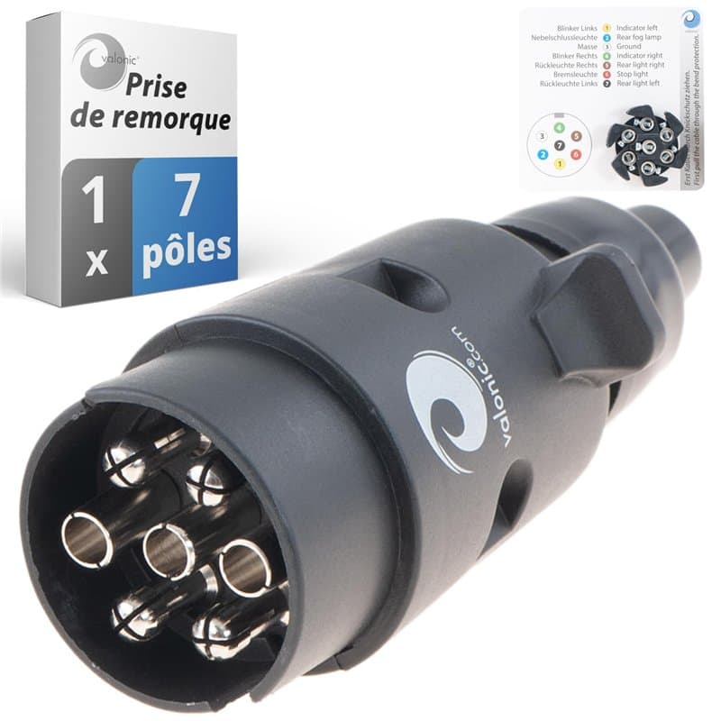valonic Prise de remorque - 7 Broches, Noir, y Compris Le gabarit de câblage - pour caravanes et remorques de Transport
