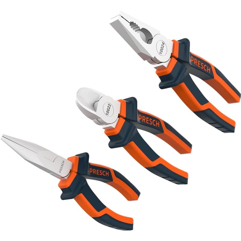Presch Jeu de 3 pinces - Lot professionnel avec pince à becs 1/2 rond, pince coupante 160 mm et pince universelle 180 mm - Set d