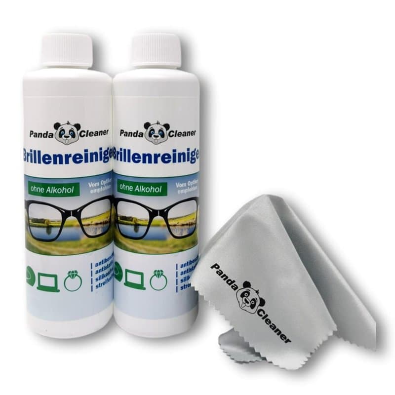 Pandacleaner - Kit de recharge de 500 ml de nettoyant pour lunettes - 2 x 250 ml - Avec chiffon de nettoyage pour lunettes - San