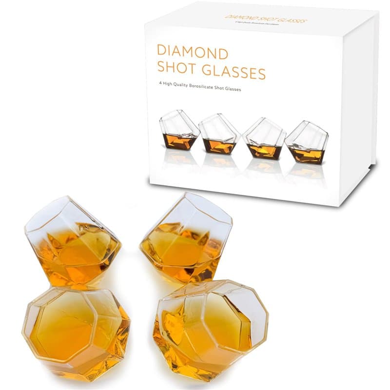 Verres à liqueur insolites, verres en diamant, set de 4, verre à liqueur amusant, emballage cadeau design, Colorless (Clear)