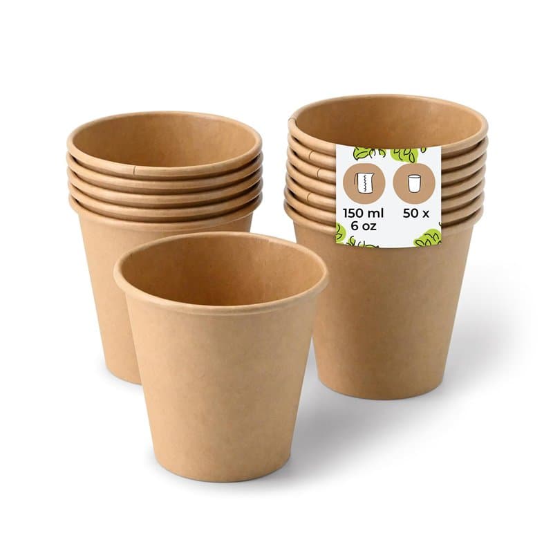 BIOZOYG 50x gobelets jetables 150 ml / 6 oz, Ø 80 mm marron - gobelet carton sans plastique et en matériaux durables - gobelet c
