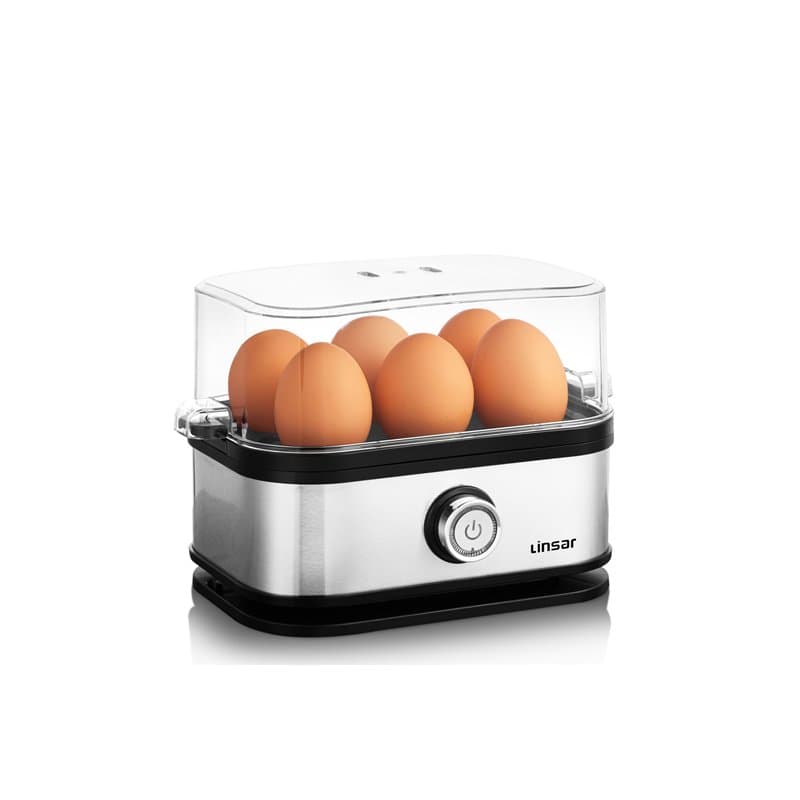 Linsar - Cuisinier d'oeufs - 6 oeufs à dureté sélectionnable (molle, moyenne, dure) - En acier inoxydable - Incl. bol doseur ave