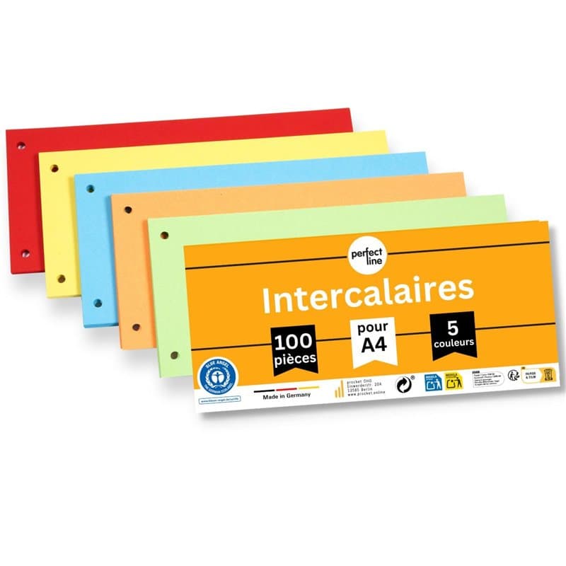 perfect line 100 Intercalaires classeur A4, bandes de séparation en carton recyclé, Fabriqué en Allemagne, separateur classeur e
