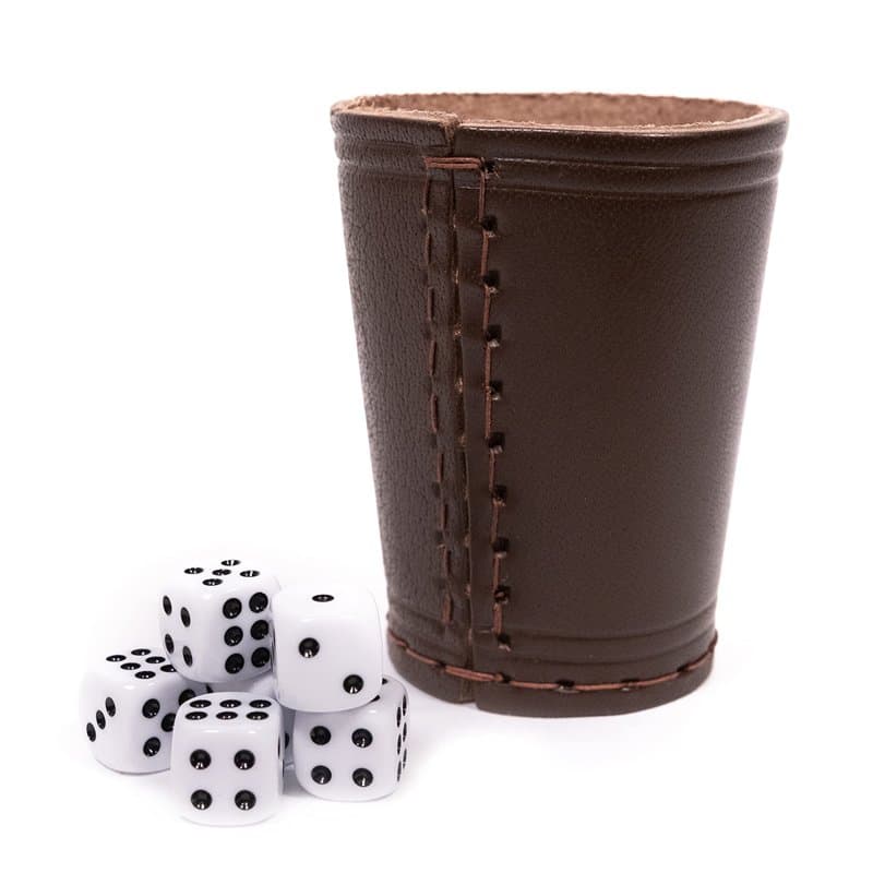 Gobelet cube en cuir véritable avec 6 cubes - Gobelet classique en cuir fait à la main