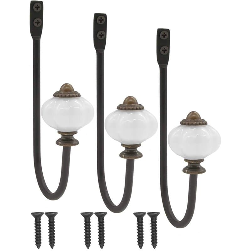 FUXXER® - patère antique, patère, crochet à chapeau, crochet en fer avec tête en céramique et couronne en laiton - style campagn