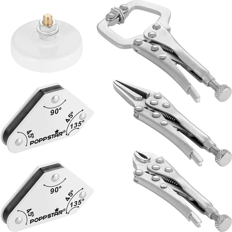 Mini kit d'accessoires de soudage multifonctionnel 2x Positionneurs magnétiques de soudure (45° 90° 135°), 1x pince de terre mag