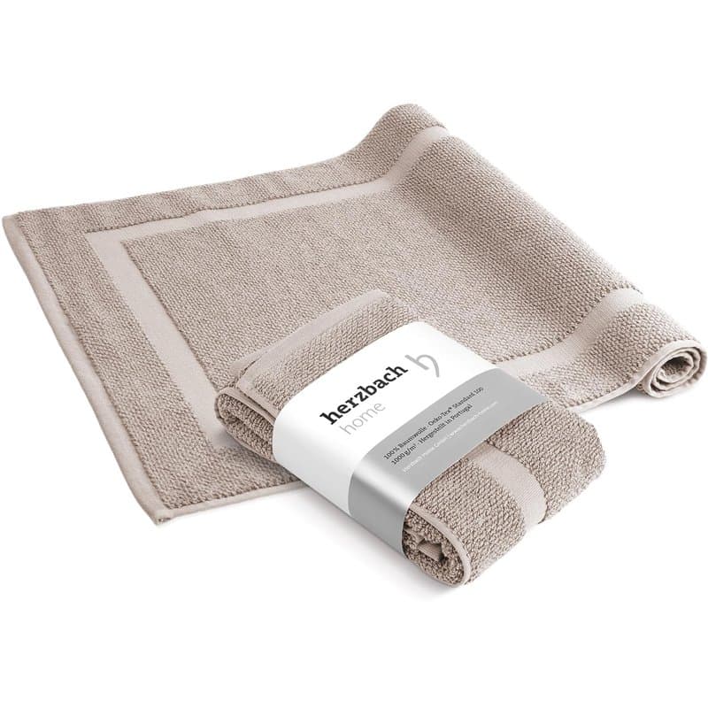 herzbach home - Tapis de Bain 100% Coton | 50 x 80 cm Lot de 2 | Tapis de Douche | Absorbant | Gris Sable