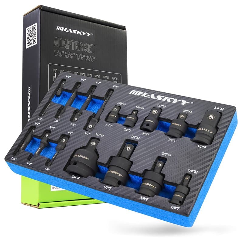 HASKYY Lot de 17 adaptateurs pour visseuse à percussion - Articulation cruciforme - Jeu d'adaptateurs pour douille à choc 1/4",