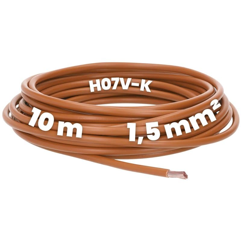 Kalitec Câble de câblage H07V-K 1,5 mm² marron - 10 m - Flexible - En PVC - Toron 1,5 mm² - Câblage à fil fin - Câble unique - C