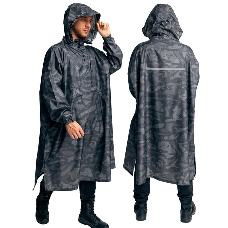 Jubi® Poncho de pluie pour homme en 100 % polyester recyclé - Gris - Durable, léger et imperméable, gris, taille unique