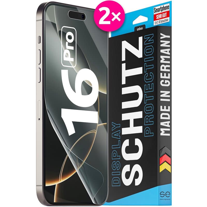2X se® Film de Protection 3D Transparent pour Apple iPhone 16 Pro, Auto-réparateur, Compatible Empreinte & FaceID, Installation