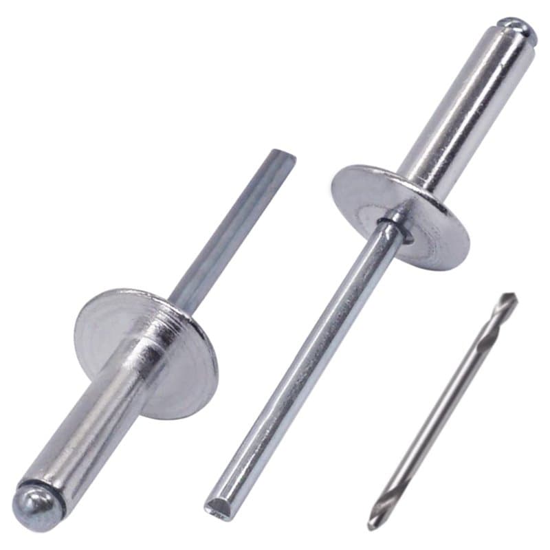 SKIR'CO (30 pièces) Rivets Aveugles à Grande Bride en Aluminium 5,0 x 20 mm, Mandrin en Acier, Foret Inclus