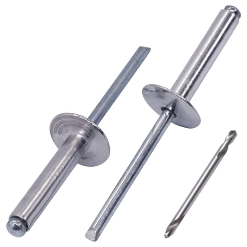 SKIR'CO (30 pièces) Rivets Aveugles à Grande Bride en Aluminium 5,0 x 30 mm, Mandrin en Acier, Foret Inclus