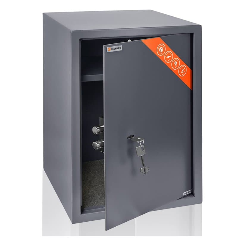 Brihard Business XL Coffre-fort avec Serrure de Qualité Supérieure à Clé, 50x35x36cm (HxWxD), Gris Titane