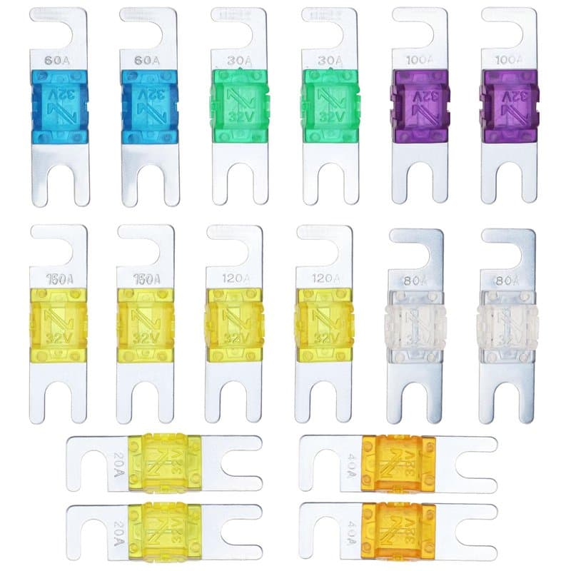eMagTech Lot de 16pcs Mini Fusible Électronique ANL 20A 30A 40A 60A 80A 100A 120A 150A DC 32V pour Système d'énergie Marine Véhi