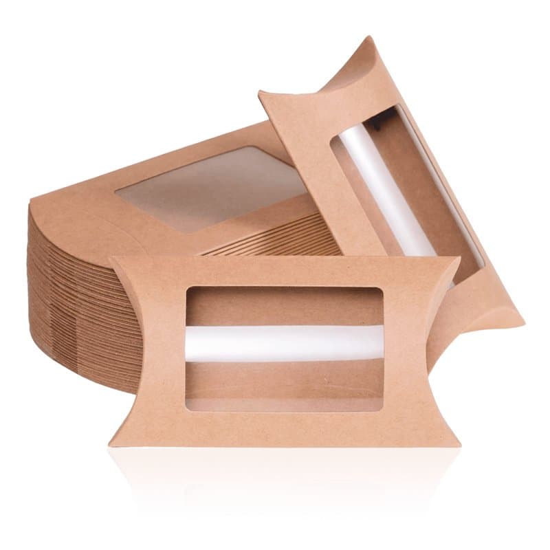 MATICAN Boîtes-cadeaux en Coussin, Pack de 40 Boîtes avec Fenêtres, Mini Boîtes Kraft, 12,7 x 7,6 x 3 cm