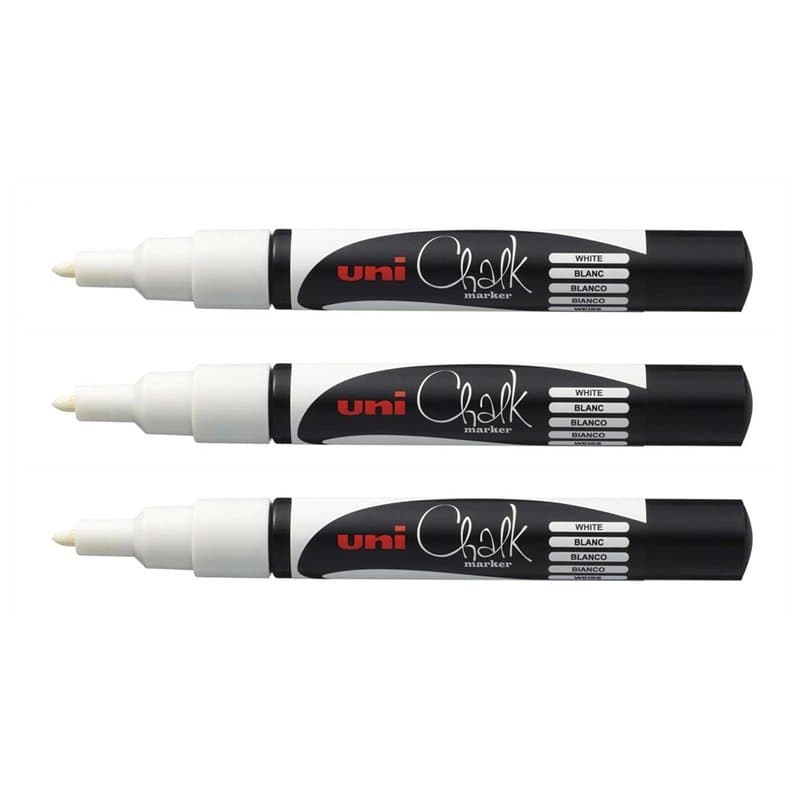 UNI-BALL Lot de 3 Marqueurs craie pointe conique fine CHALK Marker PWE3MS 0,9-1,3mm blanc
