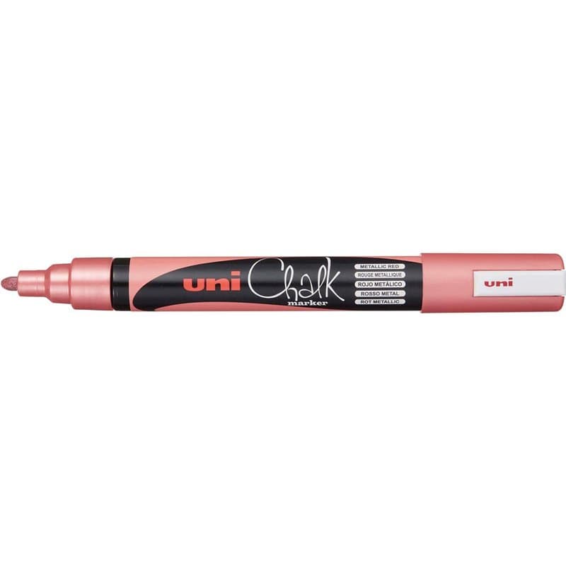 uni-ball 186216 UNI CHALK Marqueur pour fenêtre et craie avec pointe ogive, PWE-5M, rouge métallisé