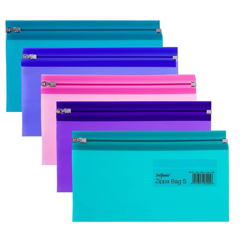 Snopake 240x130mm Dl Electra Zippa Bag 'S' - Transparent/ Assorti (Lot de 5)