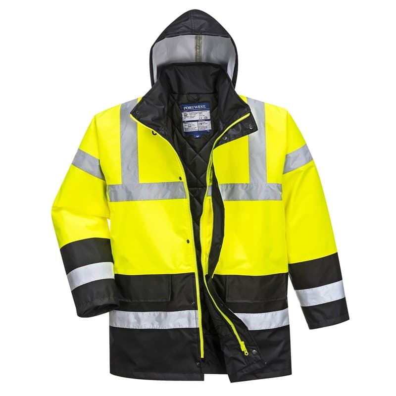 Portwest Parka Bicolore Traffic, Couleur: Jaune/Noir, Taille: XXL, S466YBRXXL