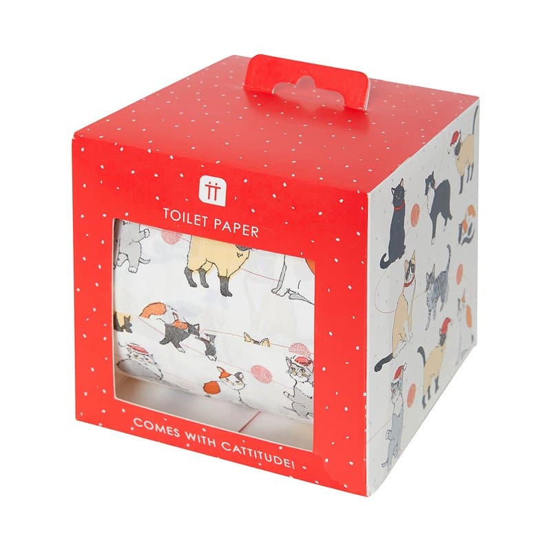 Talking Tables Papier toilette Noël fantaisie avec chats | Accessoire de salle de bain Funny Loo, cadeaux pour Noël
