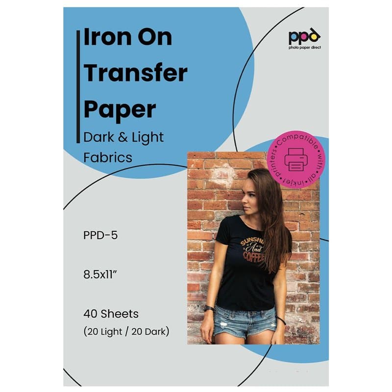 PPD Combo 40xA4 Papier Transfert Tee-Shirt, 20 Feuilles pour Textiles Blancs/Clairs et 20 pour Noirs/Foncés, Personnalisé, Jet d