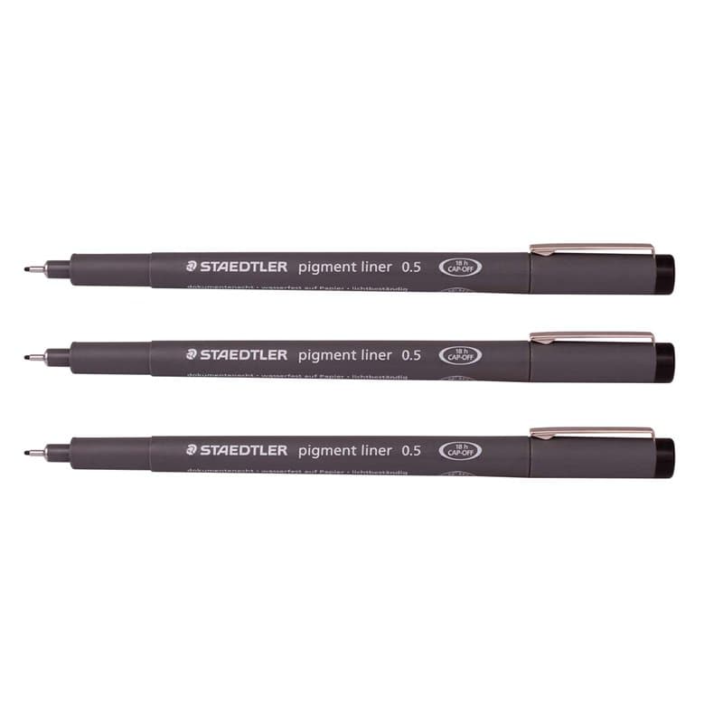 Staedtler Pigment liner stylo à pointe fine Dessin Croquis de rédaction Stylos 0,5mm Lot de 3