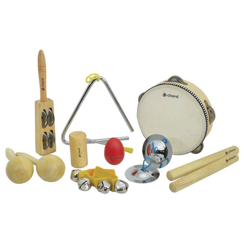 Chord CPS09 Ensemble de percussion à main 9 pièces avec sac – Comprend un tambourin, des maracas, des shakers, des claves, un ji