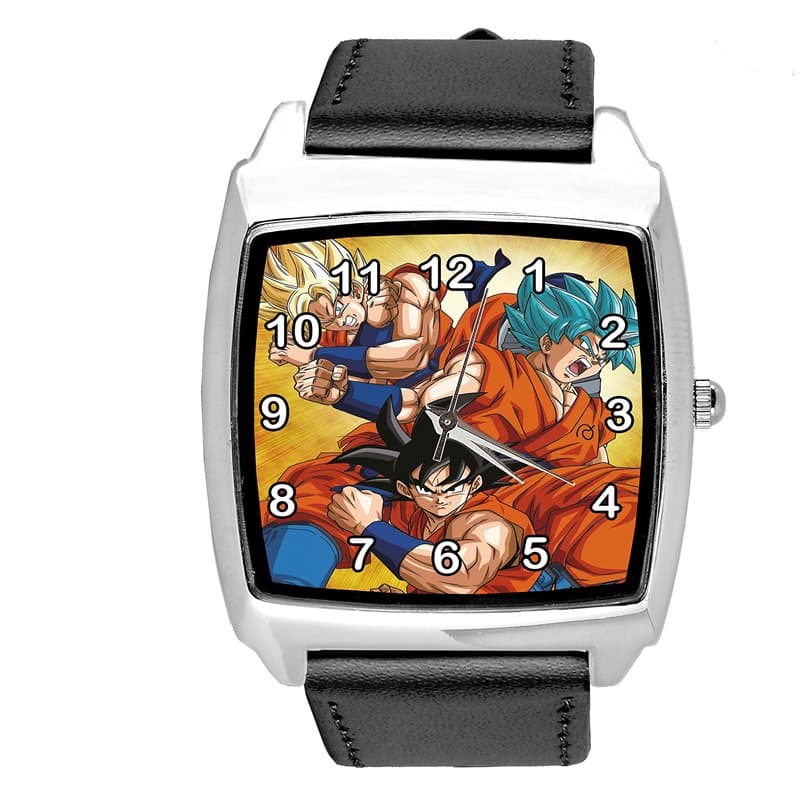TAPORT Montre à quartz carrée en cuir noir pour les fans de combattants d'anime, Noir , Sangle
