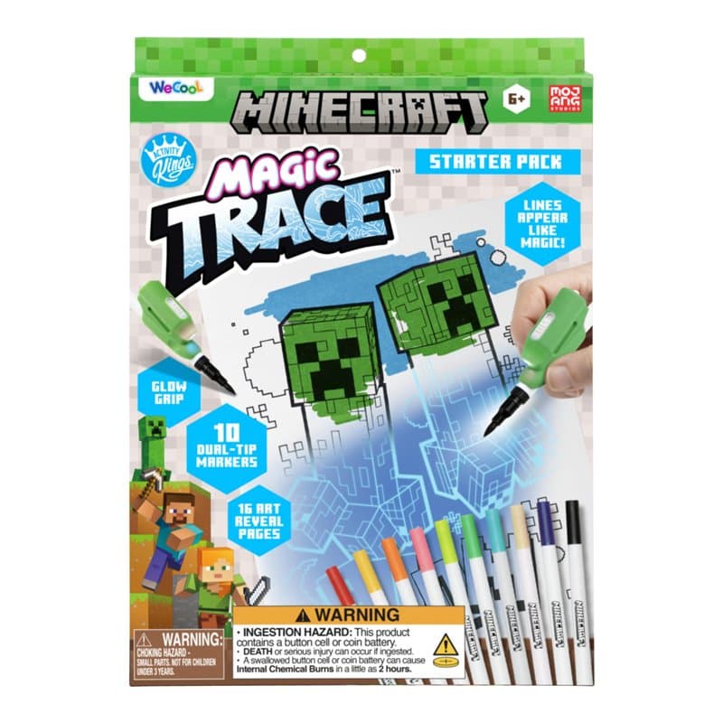 Paladone WeCool Minecraft Magic Trace Kit de démarrage de coloriage lumineux, 16 pages, 10 feutres double pointe, 1 outil de rév