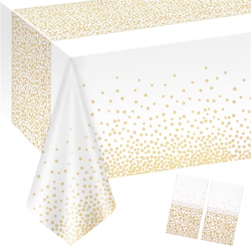 Volumoon 2PCS Nappes à Pois en Or, 137x274cm Dorée Nappe en Plastique, Nappe de Table de Fête pour Table Rectangulaire, Couvre-T