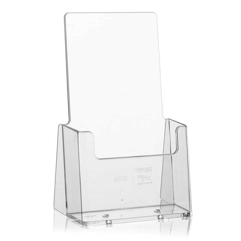 Présentoir à flyers DIN long stable de la marque taymar en tant que présentoir de table transparent"trifold" pour flyers DL et c