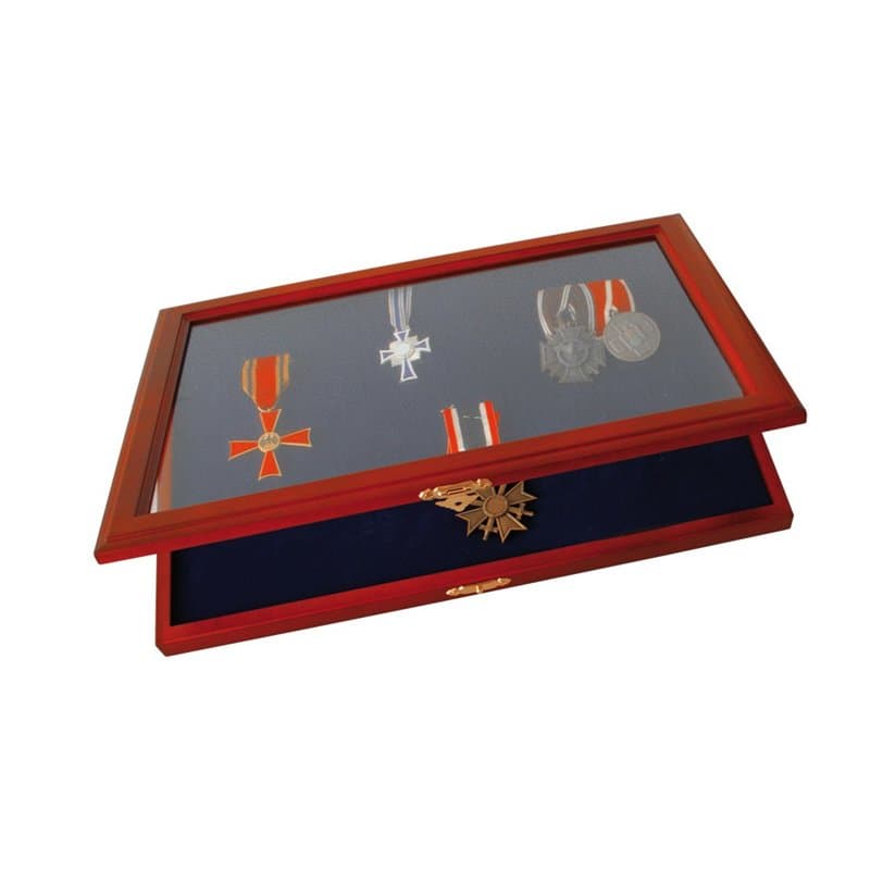 SAFE 5873 Vitrine en bois pour médailles | Insert en velours bleu royal amovible de 4 mm d'épaisseur pour accrocher ou attacher