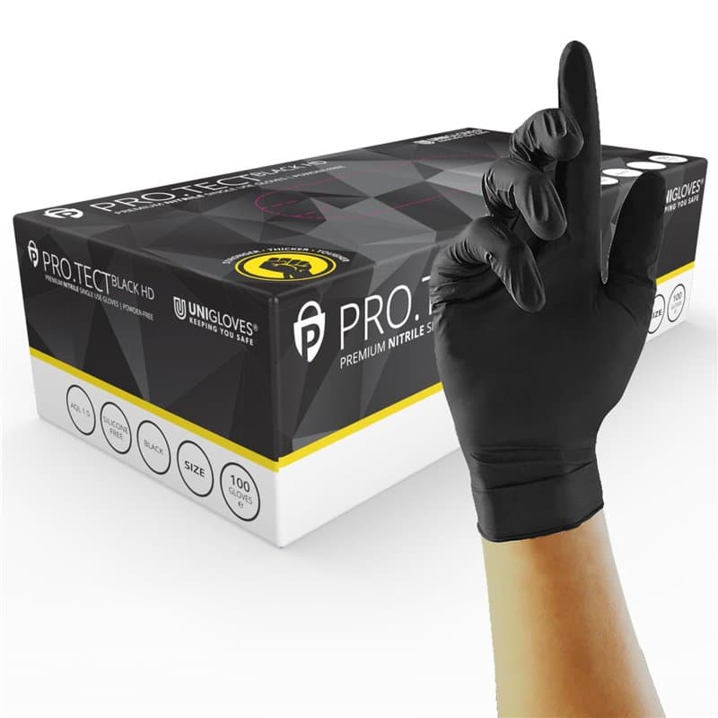 UNIGLOVES PRO.TECT GA0064 Lot de 100 gants jetables en nitrile HD ultra résistants, à usage unique, polyvalents, sans poudre, ta