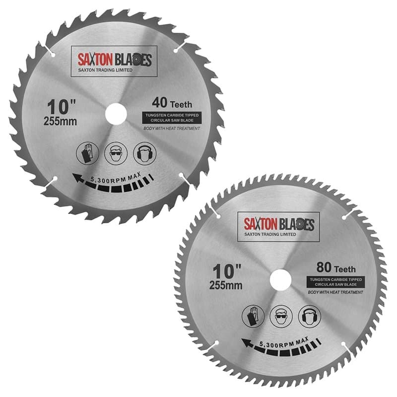Lames de scie circulaire Saxton TCT pour bois, alésage 255 mm x 40 et 80T x 25,4 mm, adaptées aux scies Evolution Rage (2 pièces
