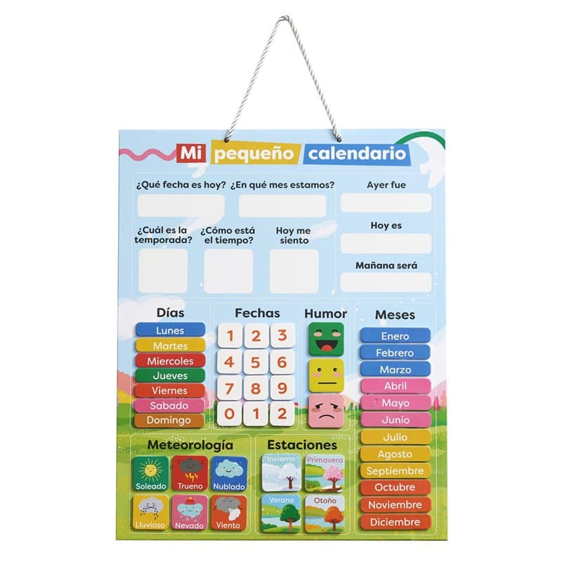 Chuckle - Calendrier Magnétique Enfant Avec Saisons, Dates Et Temps (EN ESPAGNOL) - 40x32 Cm - Jeu D'apprentissage Amusant Pour
