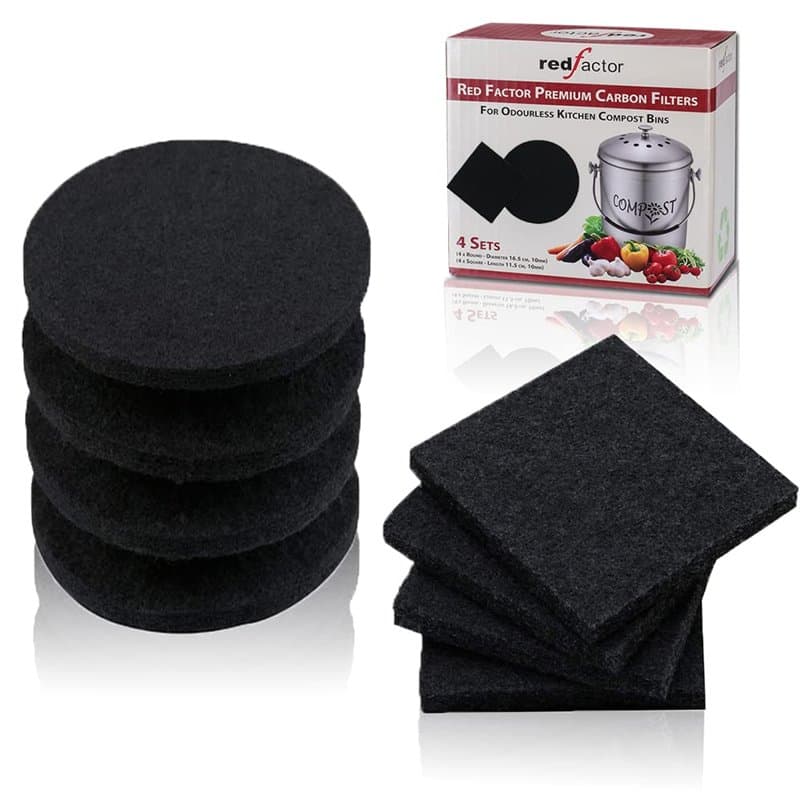 RED FACTOR Lot de 8 filtres de Rechange à Charbon Actif Extra épais pour bacs de Compost de Cuisine sans Odeur (4 Ronds, 4 carré