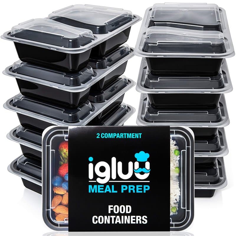 Igluu Meal Prep - [Lot de 20 Boîtes alimentaires à 2 compartiments pour préparation des repas - Réutilisables, sans BPA - Compat