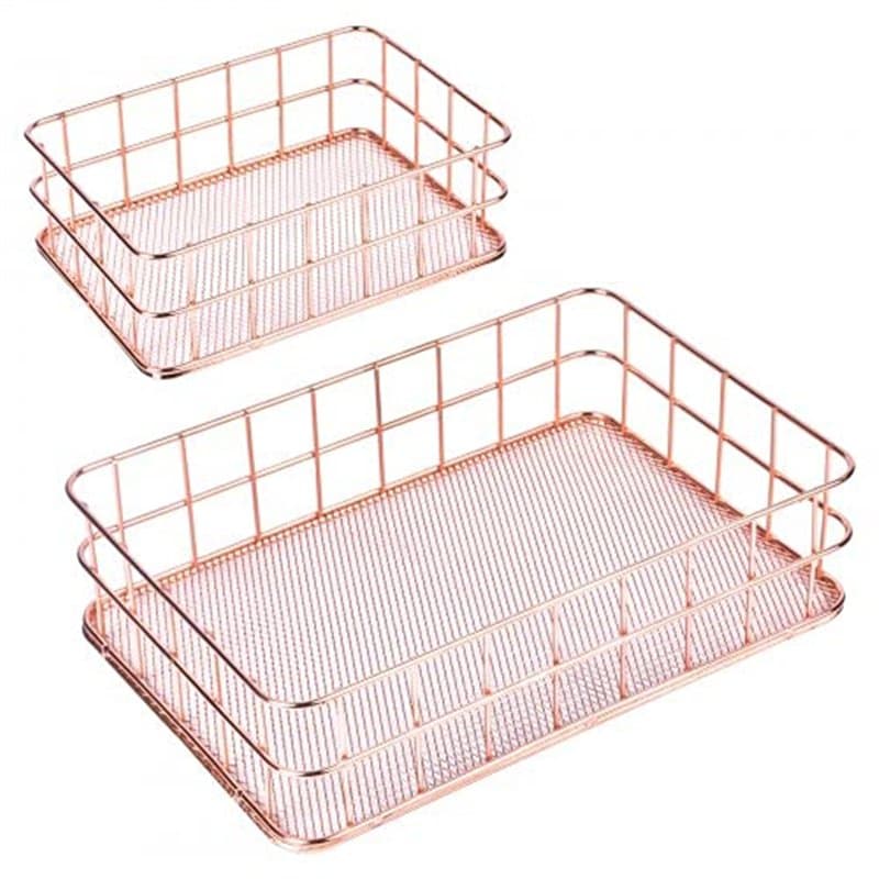 Pinsheng 2 Pièces Panier de Rangement en Fer Forgé, Paniers de Rangement en Fil Métallique pour Organisateur de Bureau en Or Ros