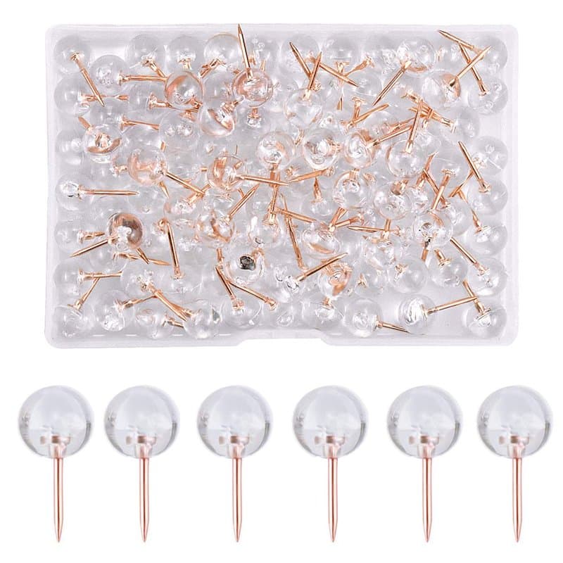 Natuce 100pcs Punaises, Punaises Transparentes Rondes, Tableau Liège Épingles, Punaises Tableau Liège, Punaise Murale, Punaises