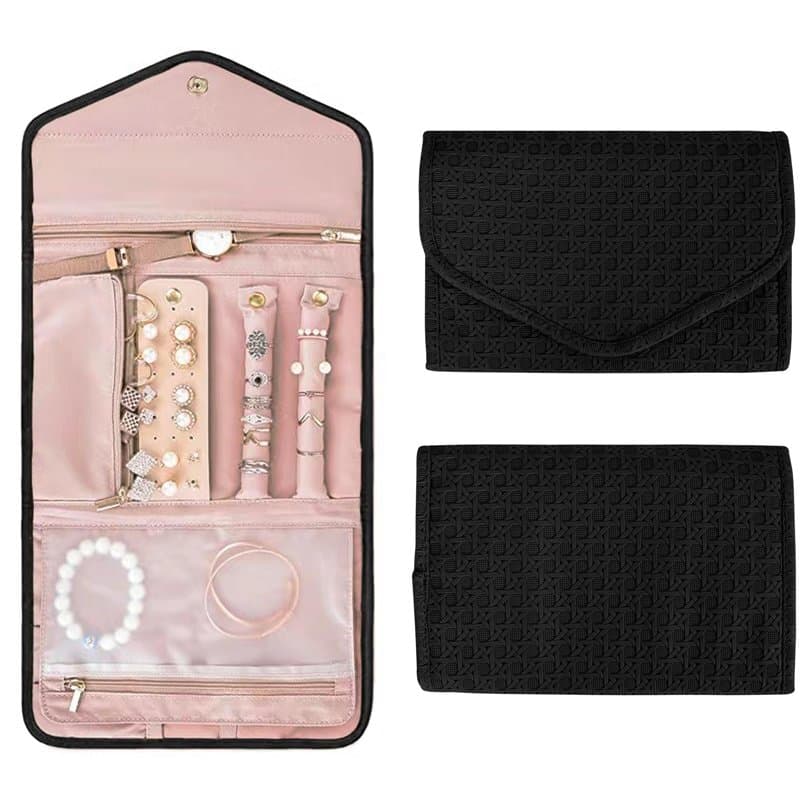 Sac à Bijoux en Rouleau Pochette Bijoux Voyage en Imperméable, Organisateur de Bijoux Sac Rangement de Bijoux Pliable, Rouleaux
