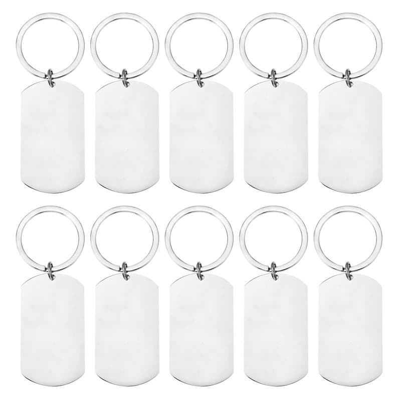Disnace 10 Pièces Étiquettes Vierges en Acier Inoxydable, Plaque Militaire, Étiquettes Vierges Charmes avec Porte Clés, Nierges
